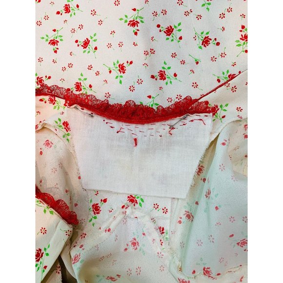 Vintage 70s Maxi Dress Women's Extra Small Red Floral Print Flutter Sleeves - Picture 7 of 10